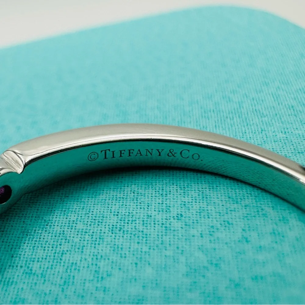 RARE Tiffany & Co. Platinum Jazz Ring with Diamonds and Pink Sapphires Packaging